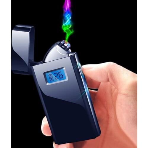 Metal portable rechargeable double arc plasma USB cycle charging lighter display usage windproof smoking parts Mens gadget