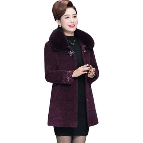 Fashion Women Jacket 2019 New Water Coat Middle-aged Women Jacket Fur Collar Woolen Slim Coat Autumn Winter Mother Loaded A1023