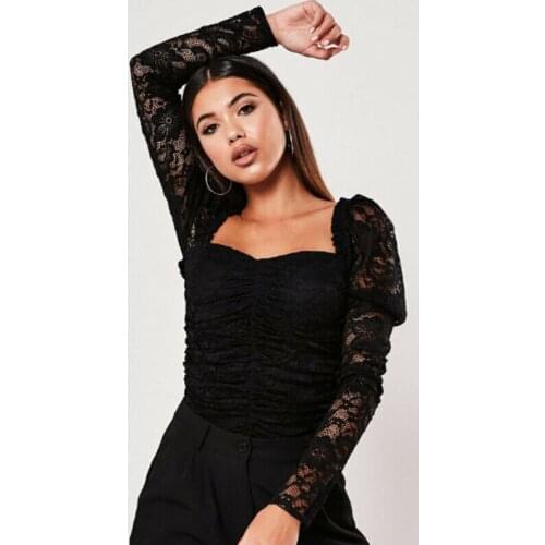 Fashion Vintage Women Lace Floral Tops Long Sleeve Square Collar Blouse Casual womens tops and blouses S-XL