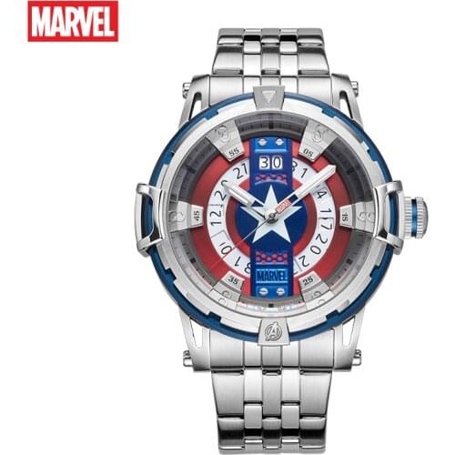 Disney Marvel Captain America Shell Mens Swiss RONDA Quartz Movement Casual Wristwatch Sapphire Crystal 5 Bar Luminous Calendar