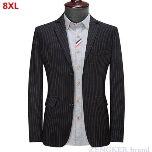 Autumn new mens plus size striped suit male black Business Casual single suit jacket 7XL 8XL blazer for men