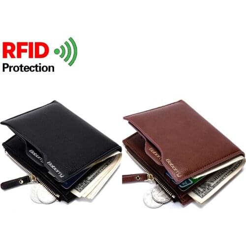 Mens Luxury Business Wallet Card Holder Mens Coin Purse Coin Bag Zipper Anti-magnetic Anti-radio Frequency Identification Rfid
