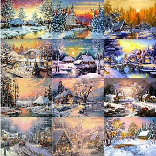 Evershine Diamond Painting Landscape Cross Stitch Kit Diamond Embroidery Winter Rhinestones Beaded Embroidery Kits Handmade Gift