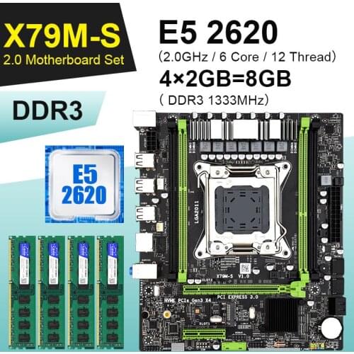 DAIXU X79M-S X79 motherboard Set Combo E5 2620 LGA 2011 CPU 8GB = 4 X 2GB DDR3 1333Mhz 10600 ECC REG M-ATX M.2 SSD Interface