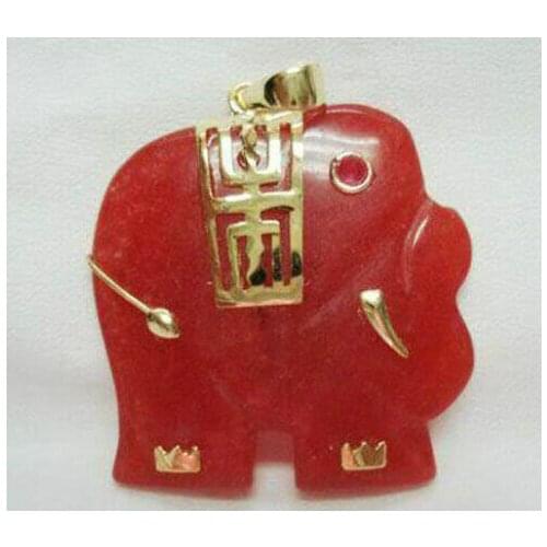 Charming! Red Jade Elephant Pendant Necklace 18'' AAA Grade