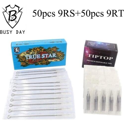 9RS+9RT) 50pcs True star tattoo needles & 50pcs TIP TOP tattoo tips for free shipping