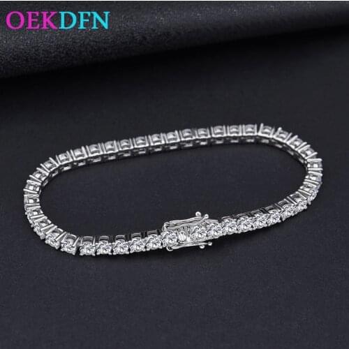 OEKDFN 100% 925 Sterling Silver Bracelet For Women 3.75MM Round High Carbon Gemstone Engagement Wedding Fine Jewelry Bracelets