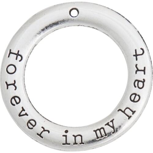 RAINXTAR Fashion Antique Silver Color 25mm Round Alloy Forever In My Heart Charms 50pcs AAC368