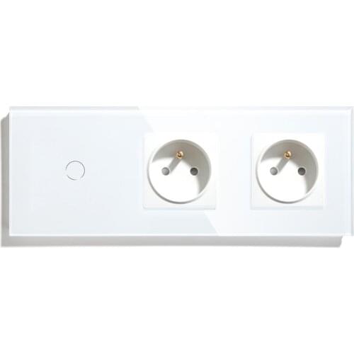 BSEED EU Standard Touch Switch 1 Gang 1way 2 way With Double Frence Socket White Colors 228mm