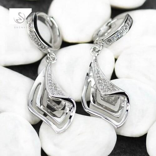 SHUNXUNZE Luxury Shinning Engagement Wedding christmas Earrings for women dropshipping White Cubic Zirconia Rhodium Plated R3135