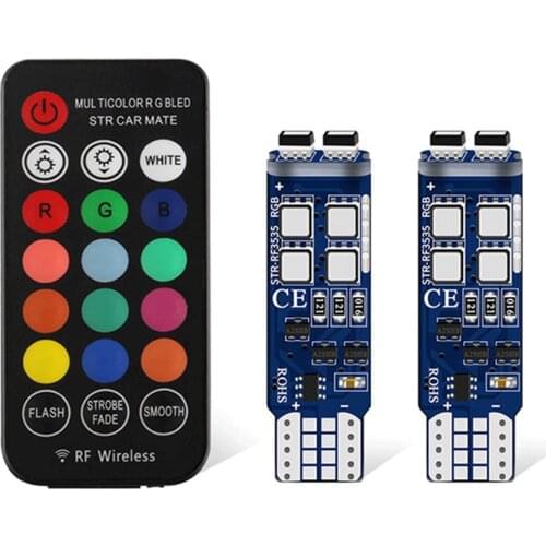 2PCS T10 194 168 W5W LED Wireless Remote Bulb 3535 10 SMD RGB Car Reading Light Parking Bulb Flash Wedge Light Clearance Lights