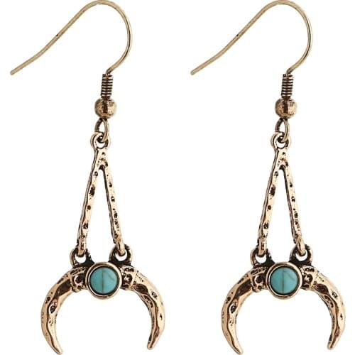 Vintage Half Moon Metal Pendant Fishook Earring For Women Boho Resins Crescent Drop Fashion Earrings Trible Chandelier Earrings