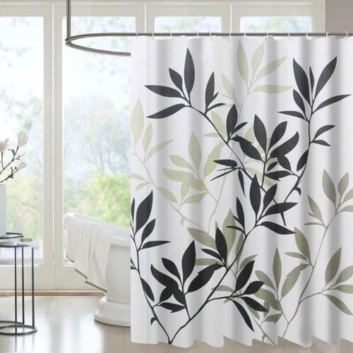 High Quality Leaves Printed Shower Curtains Bath Products Bathroom Decor with Hooks Waterproof Shower Curtain Set