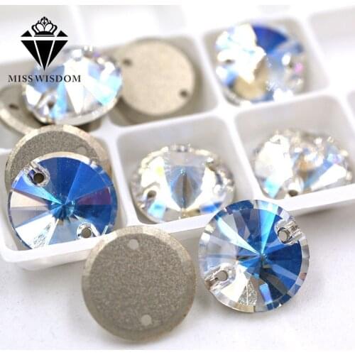 High quality flatback glass sew on rhinestones double hole Round Crystal moonlight crystal rhinestone diy clothing accessories