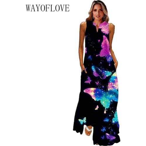 WAYOFLOVE Human Face Print Dress 2021 Elegant Casual Plus Size Maxi Dresses Woman Summer Beach Sleeveless Girls Long Dress Women