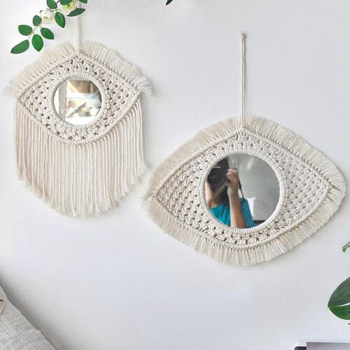 Macrame Mirror Wall stickers Round Boho Mirror Macrame Home Decor For Living Room Dorm Bathroom Decor Decoration