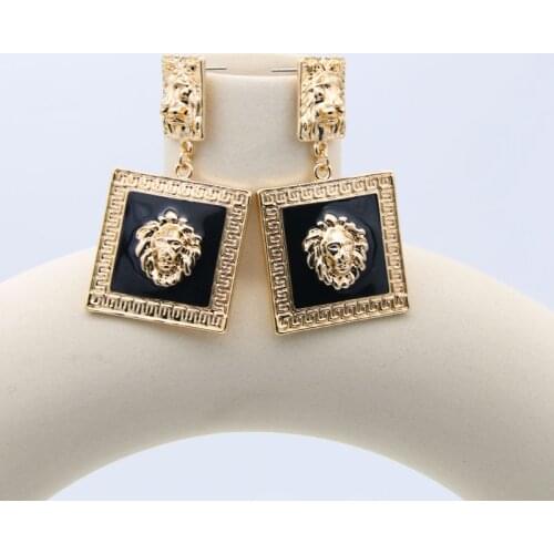 New Trendy Punk Lion Head Dangle Earring For Women Rock Big Dangle Drop Earring Geometry Enamel Square Exaggerated Party Jewelry