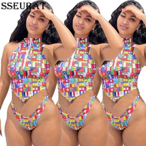 SSEURAT Womens Bikini Set Print Tops and Panty Swimsuit Two-piece Suit for Swimming Beach Vacation