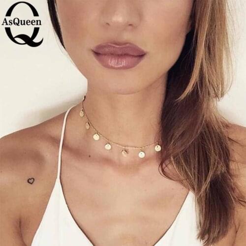 Fashion Gold Color Sequins Coins Tassel Choker Necklace for Women ladies necklace Jewellry colares