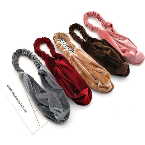 Winter Warm Gold Velvet Knot Turban Headband Women Girls Hair Head Bands Wrap Accessories For Girls Scrunchy Headwrap Headdress