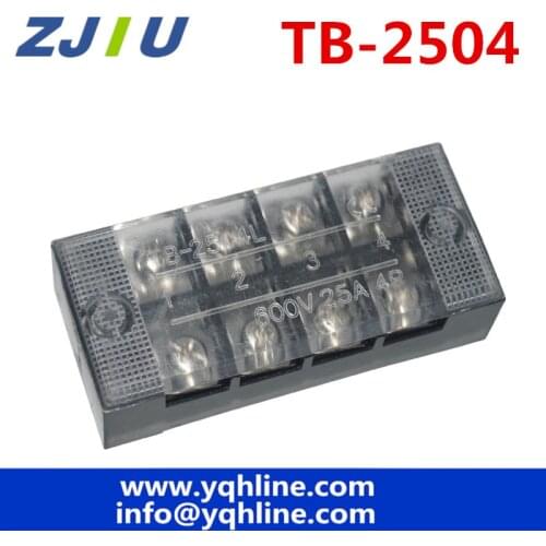10 Pcs/lot 600V 25A 4 Positions Dual Rows Covered Barrier Screw Terminal Block Strip TB2504