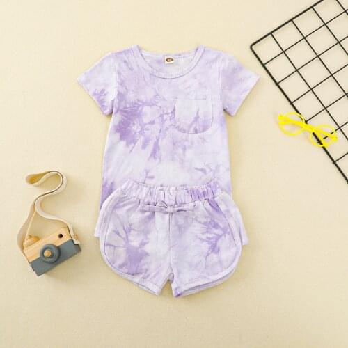 2pcs/Set Comfortable Short Sleeve Tie-dyed Tops +Pant Kids Clothes Purple Boy Clothing Set Toddler Boy Girls Shirt Child Pajama