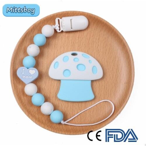 2021 Silicone Mushroom Handmade Pacifier Clip Beads Chain Silicone Pacifier Chains Love Baby Teether Teething Chains Shower Gift
