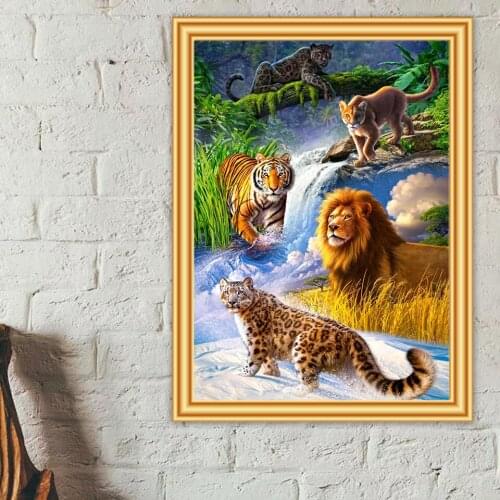 5D DIY Diamond Painting Animals Tiger Lion leopard Cross Stitch Diamond Embroidery Landscape Mosaic Picture Rhinestones Decor