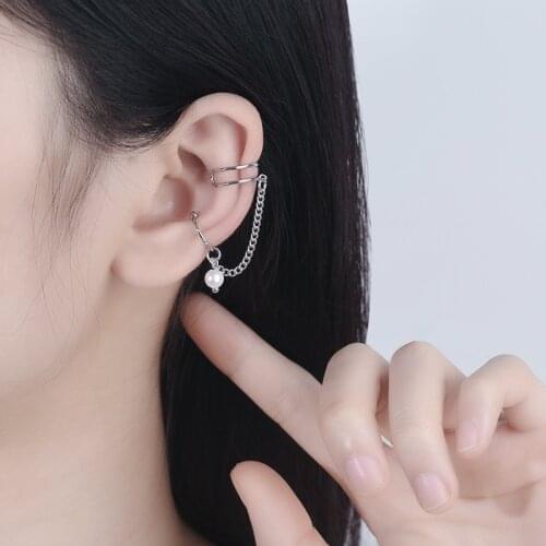 AKAFASHION Art Selection Personality Tassel Without Ear Hole Ear Bone Clip Femininity Joker Design Double Pearl Chain Ear Clip