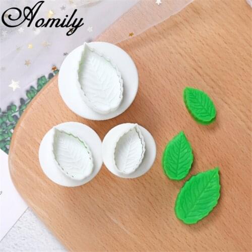 Amoliy 3D S/M/L Leaf Biscuit Mould Cute Plastic Cookie Mold Sugarcraft Chocolate Cake Decorating Tool Cookie Cutter Fondant Mold