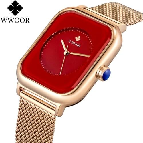 2021 WWOOR Women Watches Top Brand Luxury Minimalist Ladies Square Quartz Clock Women Fashion Rose Gold Wrist Watch Montre Femme