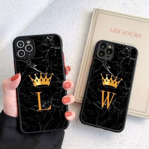 Black Marble Art Crown Letter King Phone Case For iPhone 11 12 Pro SE 2020 7 8 Plus Lens Protect Shockproof Soft Silicone Cover