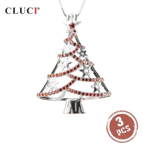 CLUCI 3pcs 925 Sterling Silver Christmas Tree Shaped Women Pendant Jewelry Luxury Zircon Silver 925 Pendant Pearl Locket SC161SB