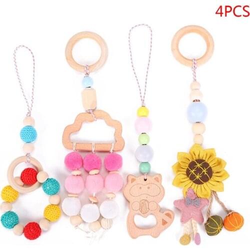 Wooden Teether Baby Play Gym Frame Stroller Hanging Pendant Newborn Molar Teether Teething Nursing Rattle Toys Infant Room Decor