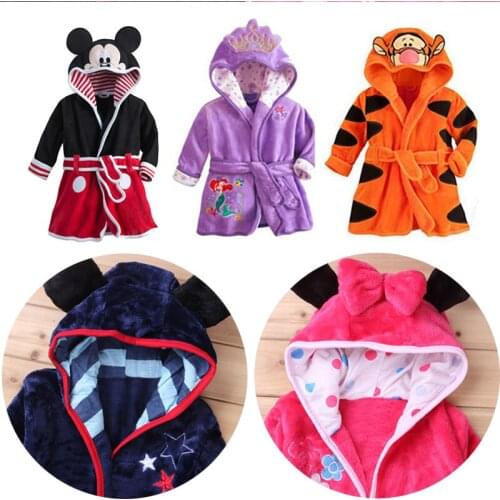 Disney Baby Boys Pajamas for Children Cute Animal Cartoon Minnie Mickey Winter Soft Flannel Robe Pajamas Kids Sleepwear Clothes