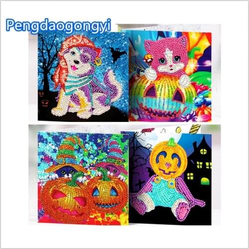 DIY Diamond Painting Halloween card Thanksgiving Thank You Cards Cartoon Animal Diamond Painting Christmas Postcard Gift