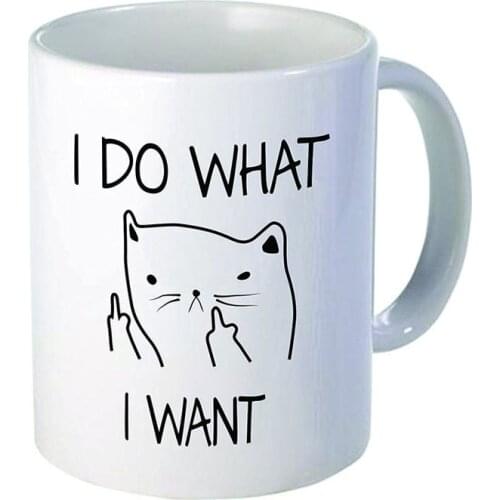 Ceramic Creative Cat Coffee Mug Funny Cat I DO WHAT I WANT Middle Finger Mugs For Coffee Tea Milk cups Microwave Novelty Gifts