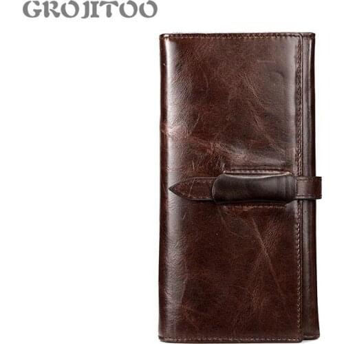 GROJITOO Wax Leather Mens Genuine Leather Wallet Casual Long Wallet For Women Multi-card Wallet Clutch Pocket For Men And Women