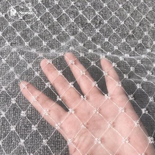 2020 New Diagonal Grid Beads Bride Lace Fabric Luxury Evening Dress French Lace Ivory White RS2954