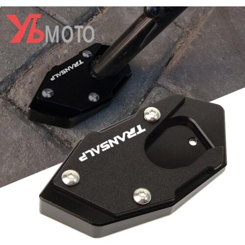 CNC Aluminum Motorcycle LOGO TRANSALP Side Stand Pad Enlargement Plate Kickstand Extension For Honda XLV 600 650 700 TRANSALP