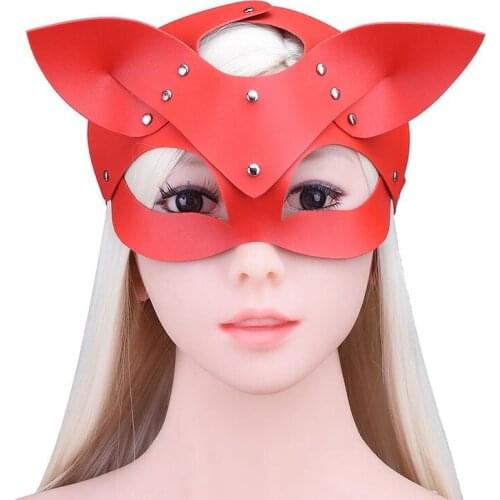 Sexy 3D Dog Ear Fox Eye Mask Black Red Leather Sex Accessories for SM Game Restraints Add Interest Performance Bondage