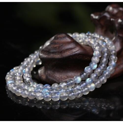 Multi-layered Bracelets with Certificates Plain Beads Circle Grey Moonstones for Women Girls Simple Light Luxury Jewelry