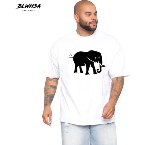 BLWHSA Elephant Printing T Shirt Men Fashion Casual Summer Short Sleeve Funny T-shirts High Quality Printed T-Shirt Plus Size