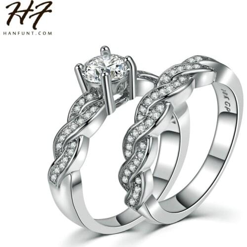 Sliver Color Luxury 2 Rounds Bijoux Fashion Wedding Ring Set AAA+ CZ Crystal Jewelry For Women Chirstmas Gift R557