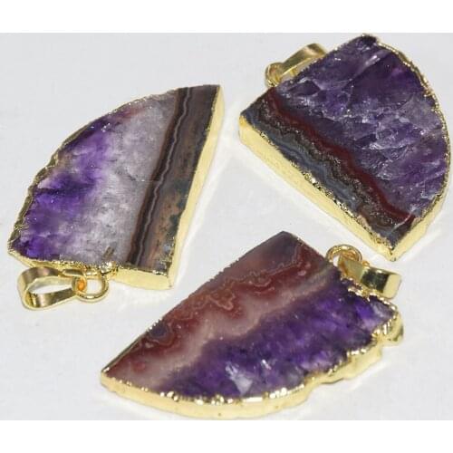 Natural Slice Moon stone necklace pendant charms for women 2020 24k Gold amulet geode amethysts druzy Pendant jewelry making