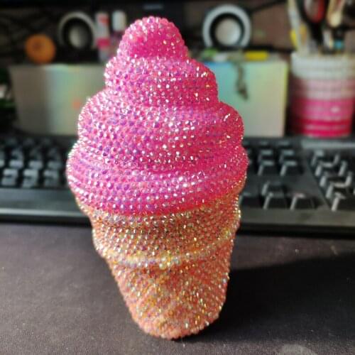 Inlaid diamond night light lovely ice cream light room living room decoration pink led childrens night light home decoration