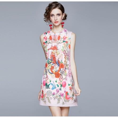 New Fashion Women Summer Dress 2020 Cute Floral Printed Mini Vestidos O Neck Sleeveless Party A-line Dress Women