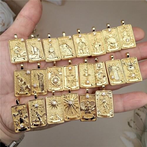 Tarot Cards Necklaces For Women Gold Plated Zircon Square Necklace Hiphop Punk Choker Chain Sun Moon Star Pendant Jewelry Gifts