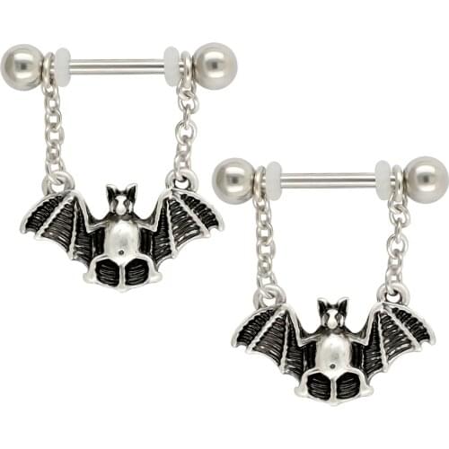 JHJT MUSI 14G 2PCS Nipple Rings 316L Surgical Steel Animal bat Nipple Barbell Piercing