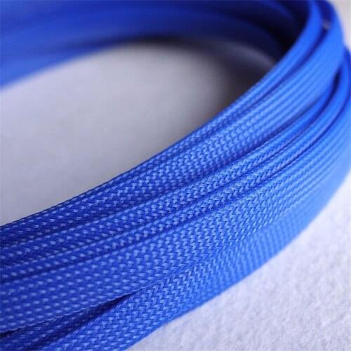 1m Blue 10mm braid cables textile cord PET Expandable Sleeving High Density Sheathing Plaited Cable Sleeves